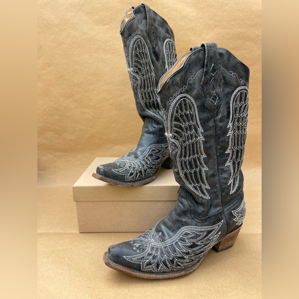Embroidered Black Heeled Boots